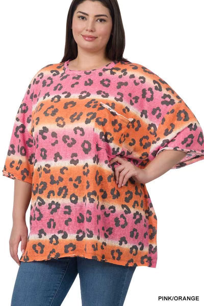 28 PSS-B {In Another Life} Pink/Orange ***SALE***Animal Print Top PLUS SIZE 1X 2X 3X