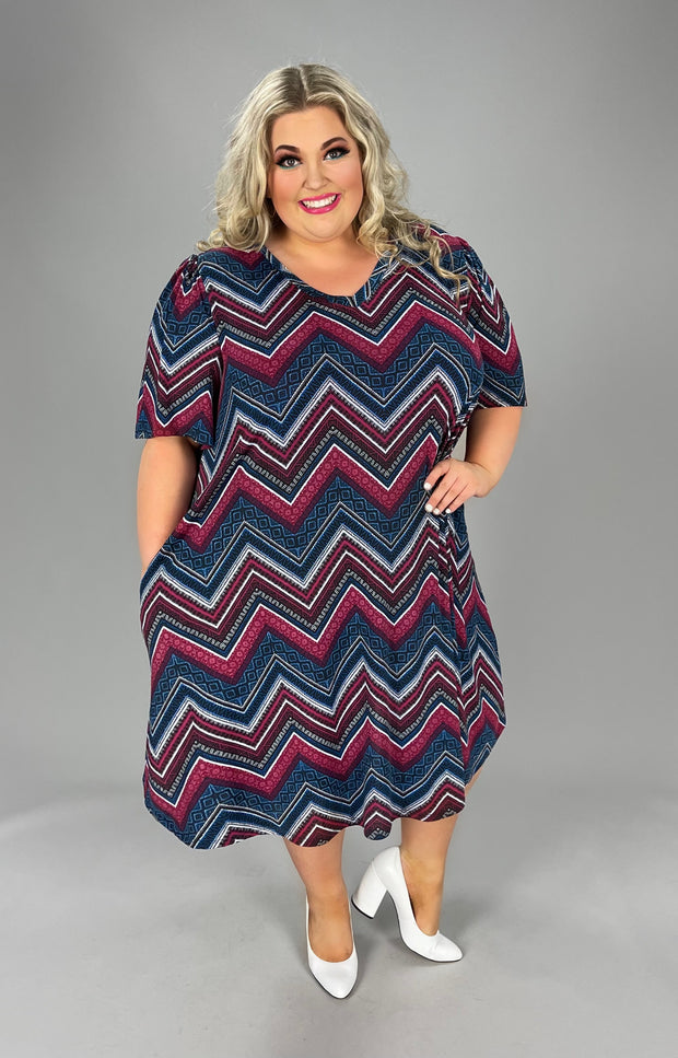89 OR 85 PSS-D {Forever Fearless} ***SALE***Navy/Maroon ZigZag Print Dress EXTENDED PLUS SIZES 3X 4X 5X