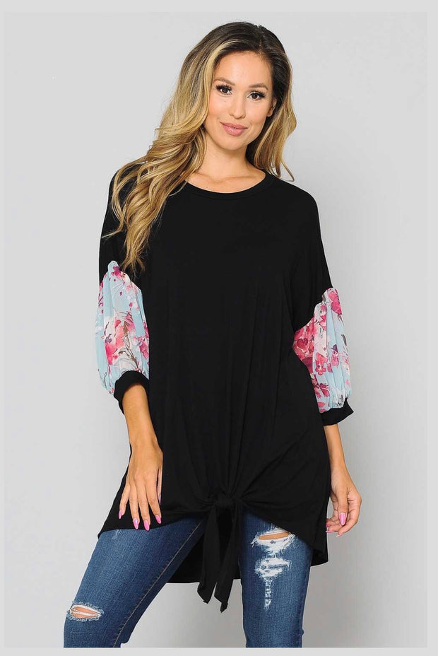 48 CP-C {Totally Fearless} ***SALE***Black Tunic Blue Sheer Sleeve  PLUS SIZE XL 2X 3X