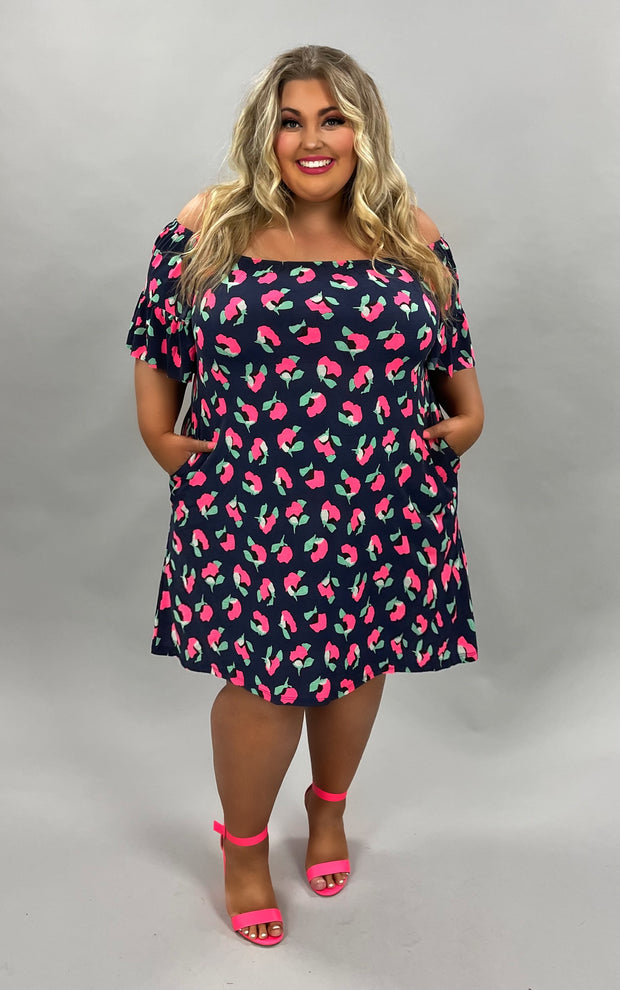 52 OS-A {Almost Summer} SALE!!  Navy Hot Pink Print Dress PLUS SIZE 1X 2X 3X