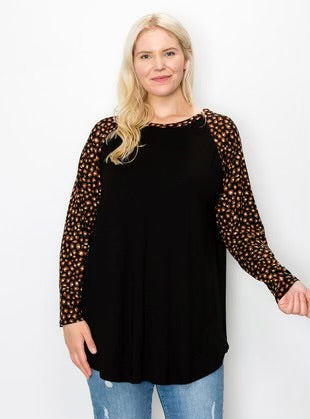 52 CP-A {Special Guest} Black Tunic W/Leopard Contrast EXTENDED PLUS SIZE 3X 4X 5X