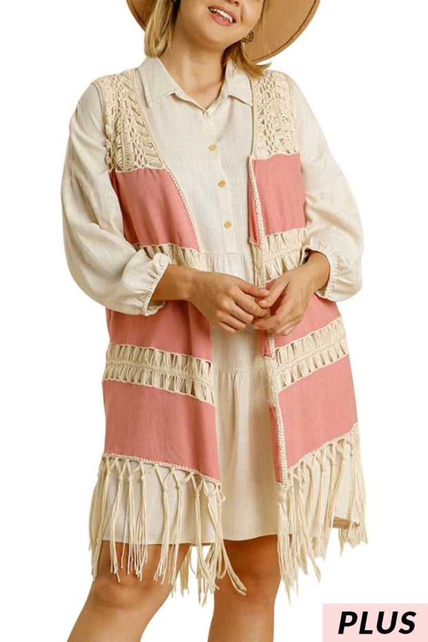 70 OT-C {Lovely Glow} “UMGEE” Sale! Mauve Crochet Vest PLUS SIZE XL 1X 2X