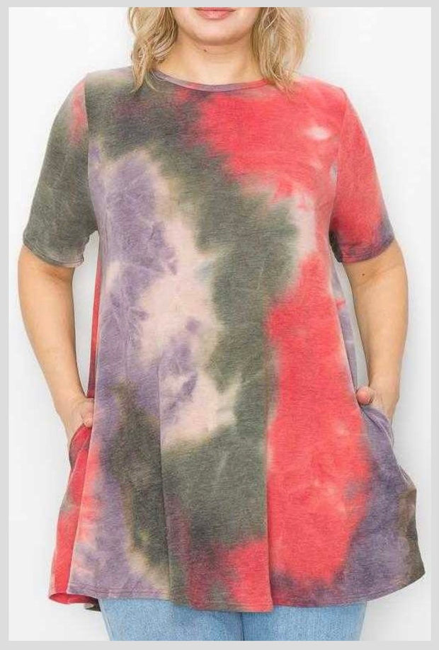 83 OR 44 PSS-C {Once Again} ***SALE***Olive /Multi Tie Dye Top EXTENDED PLUS SIZE 3X 4X 5X