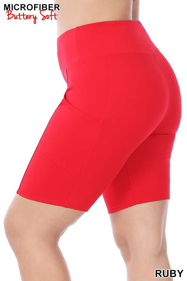 BIN 99 {Get Inspired} Red Bike Shorts with Pockets PLUS SIZE 1X 2X 3X