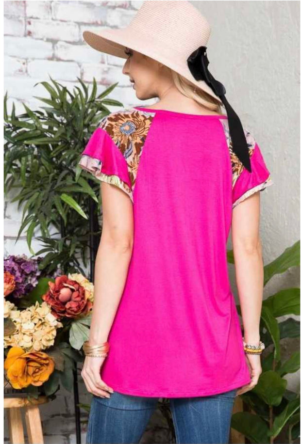 71 CP {Curvy Style}  SALE! Fuchsia Tunic with Floral Contrast PLUS SIZE 1X 2X 3X