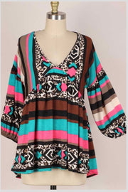 31 PQ-B {Picture This} Multi-Color V-Neck Top PLUS SIZE 1X 2X 3X