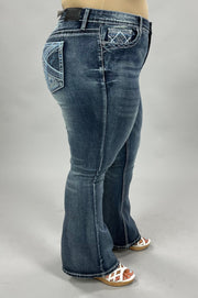 BT-L {TRUE LUCK} Mid Rise Flare Pocket Detail Jeans