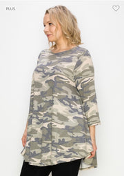 36 PQ-R {Coming Up Camo} Olive Camo Top  EXTENDED PLUS SIZE 3X 4X 5X