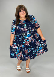 28 PSS-U {Just For Luck} Dark Navy Floral Dress EXTENDED PLUS SIZE 3X 4X 5X