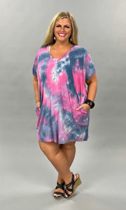 65 PSS-N {Sipping At Sunset} Pink Blue Tie Dye Tunic PLUS SIZE XL 1X 2X