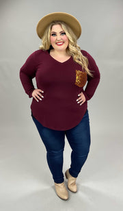 20 OR 56 SD-C {Stunning Vision} Burgundy Sequin Pocket Top PLUS SIZE 1X 2X 3X