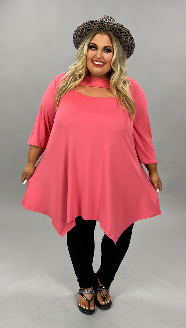 83 SQ-B {Open Hearts} CORAL Tunic W/Keyhole Detail CURVY BRAND!!  EXTENDED PLUS SIZE 3X 4X 5X 6X***FLASH SALE***