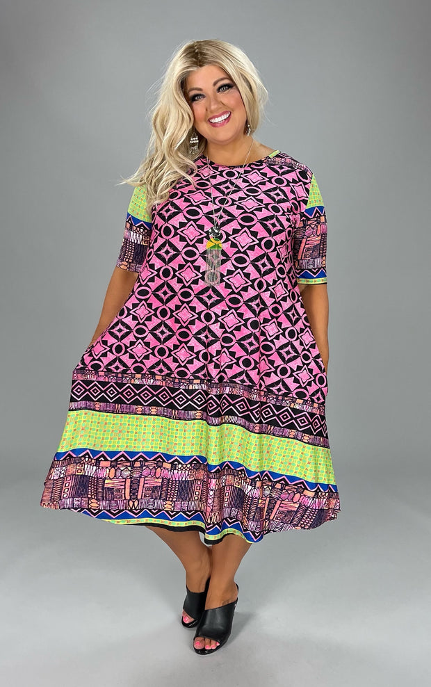 37 PSS-C {Now In Color} ***SALE***Pink/Multi-Color Printed Dress EXTENDED PLUS SIZE 3X 4X 5X