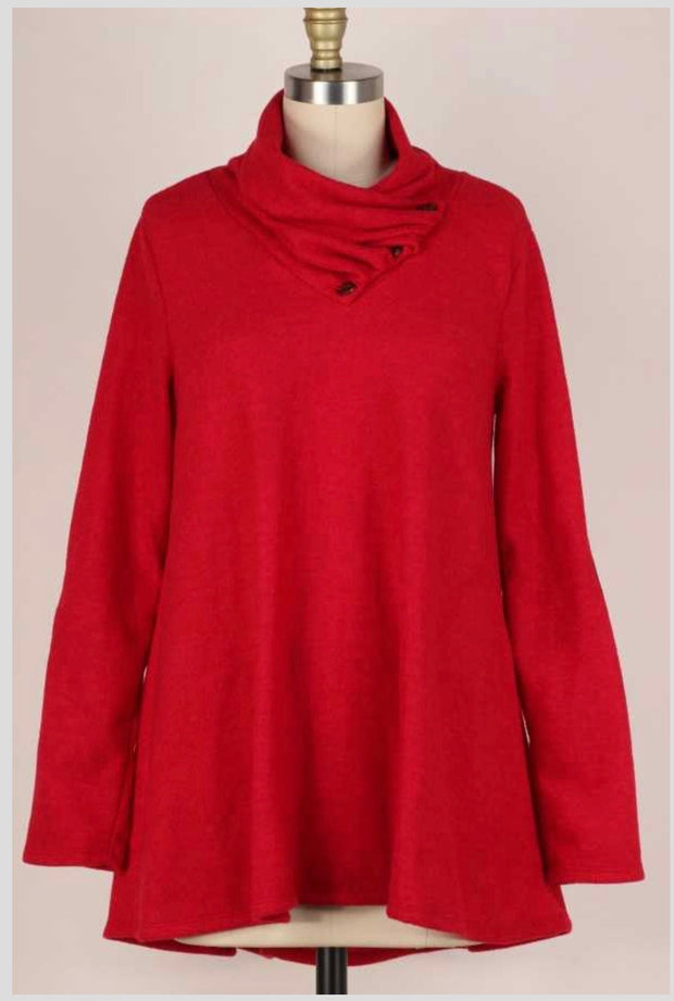63 OR 36 SD-B {Got My Attention} Red Detail Neck Top PLUS SIZE 1X 2X 3X