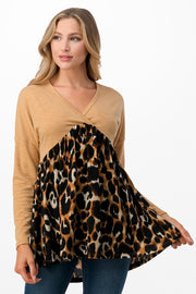 36 CP-A {Distracted By You} Camel/Leopard Print Top PLUS SIZE 1X 2X 3X