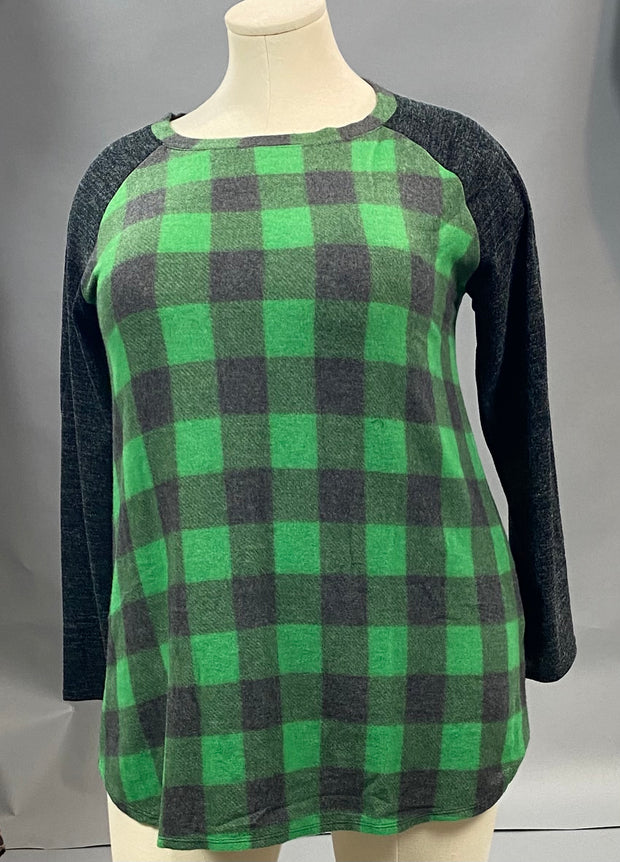 89 CP-G {Checkmate} Green/Black ***FLASH SALE***Plaid Top EXTENDED PLUS SIZE 4X 5X 6X