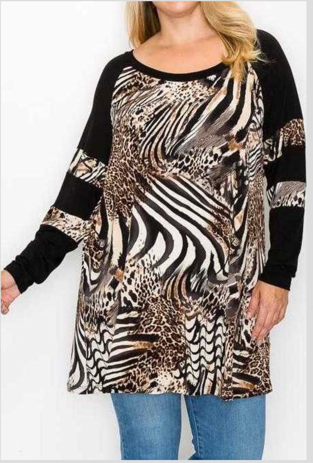 23 CP-B {Caught In The Wild} ***FLASH SALE***Black/Brown Leopard Tunic EXTENDED PLUS SIZE 4X 5X 6X