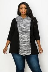 35 HD-O {Road Leads Home} Black/Ivory Maze Print Hoodie CURVY BRAND!!!  EXTENDED PLUS SIZE 4X 5X 6X