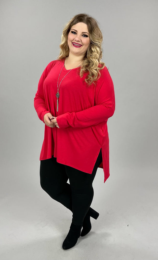 56 SLS-A {Now & Zen} Ruby Red Long Sleeve Tunic Plus Size 1X 2X 3X