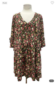 30 PSS-E {Got Me Wondering} Olive Floral Babydoll Top EXTENDED PLUS SIZE 3X 4X 5X