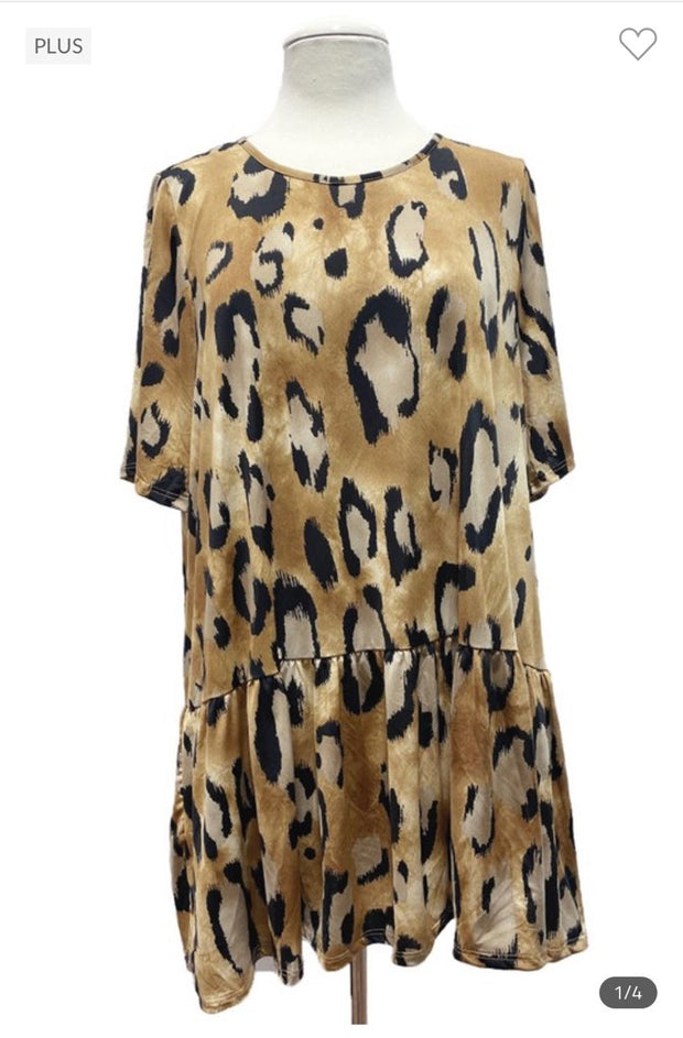 98 PSS-A {Joy In The Wild} Brown Leopard Print Top EXTENDED PLUS SIZE 3X 4X 5X