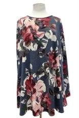 66 PLS-W {Totally Convinced} Charcoal Floral  Tunic EXTENDED PLUS SIZE 3X 4X 5X