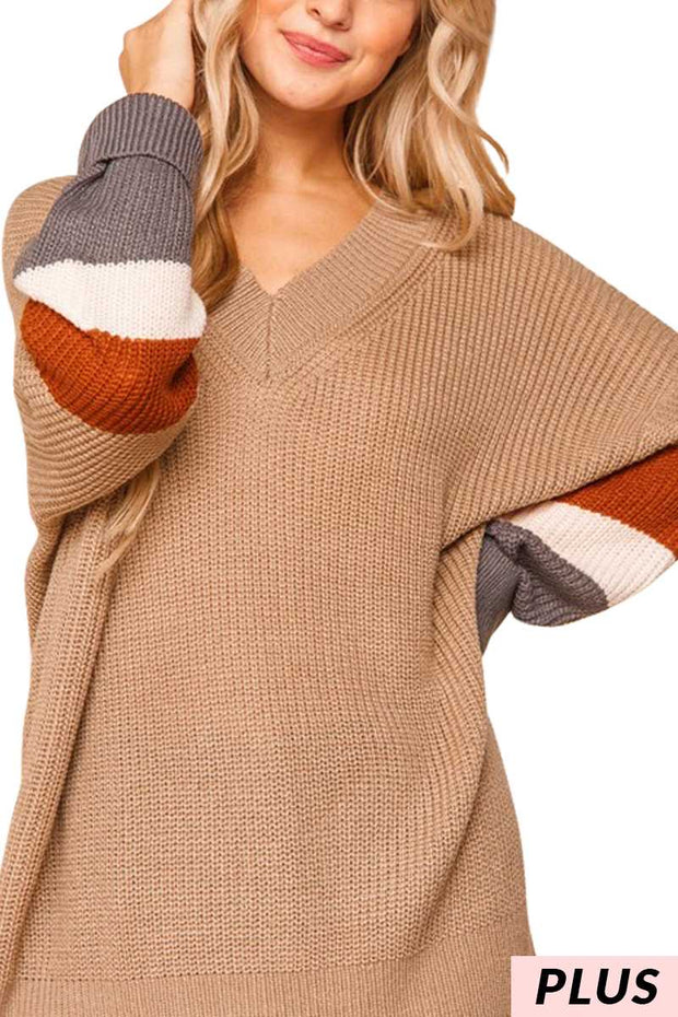 23 CP-N {Running Hot} ***SALE***Mocha Colored Sleeve Sweater PLUS SIZE XL 2X 3X