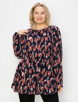 29 PLS-G {Needing Time} Navy Printed Top EXTENDED PLUS SIZE 3X 4X 5X