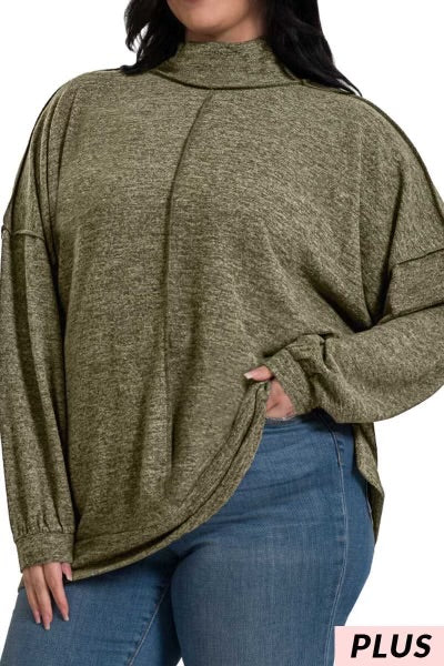 54 SLS-A {My Favorite Sweater} Dark Olive Fleece Sweater PLUS SIZE 1X 2X 3X