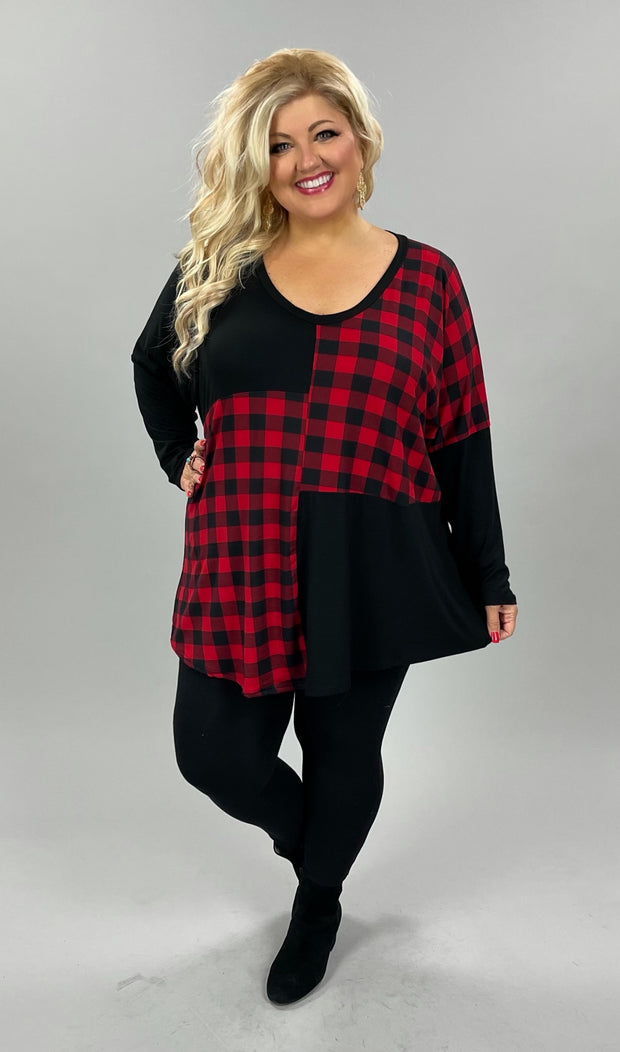89 or 17 CP-A {Curvy Patchwork} Red/Black Plaid ***FLASH SALE*** Tunic CURVY BRAND!! EXTENDED PLUS SIZE 3X 4X 5X 6X