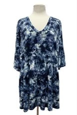 31 PQ-H {How To Deal} Navy Tie Dye V-Neck Babydoll Top EXTENDED PLUS SIZE 3X 4X 5X