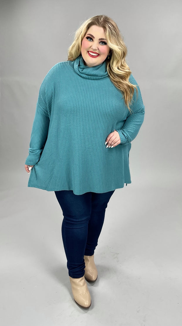 74 OR 57 SLS-K {A Must Have} Dusty Teal Ribbed Turtleneck Top PLUS SIZE 1X 2X 3X