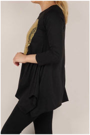45-GT-B (My Heart is Golden) Black Tunic with Sequin Heart PLUS SIZE 1X 2X 3X