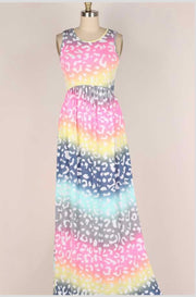 LD-Y {Spotted Rainbow}  SALE! Multi-Color Long Dress W/Spots PLUS SIZE 1X 2X 3X