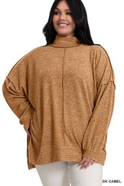 55 SLS-B {My Favorite Sweater} Dark Camel Fleece Sweater PLUS SIZE 1X 2X 3X