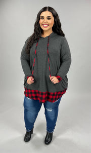 21 HD-F {Perfect Curvy} Gray/Red Plaid ***FLASH SALE***Contrast Hoodie CURVY BRAND!! EXTENDED PLUS SIZE 3X 4X 5X 6X