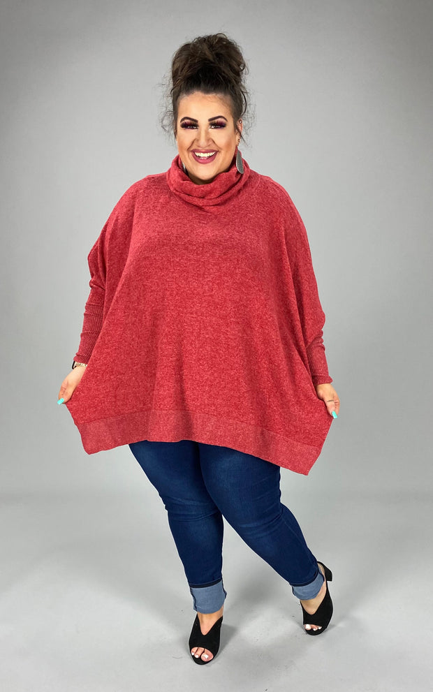 85 or 59 SLS-D {Reflections} Red Oversized***SALE*** Turtleneck Top PLUS SIZE 1X 2X 3X