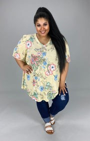 17 PSS-P {Once Upon A Lily} ***SALE***Yellow Floral V-Neck Top PLUS SIZE 1X 2X 3X