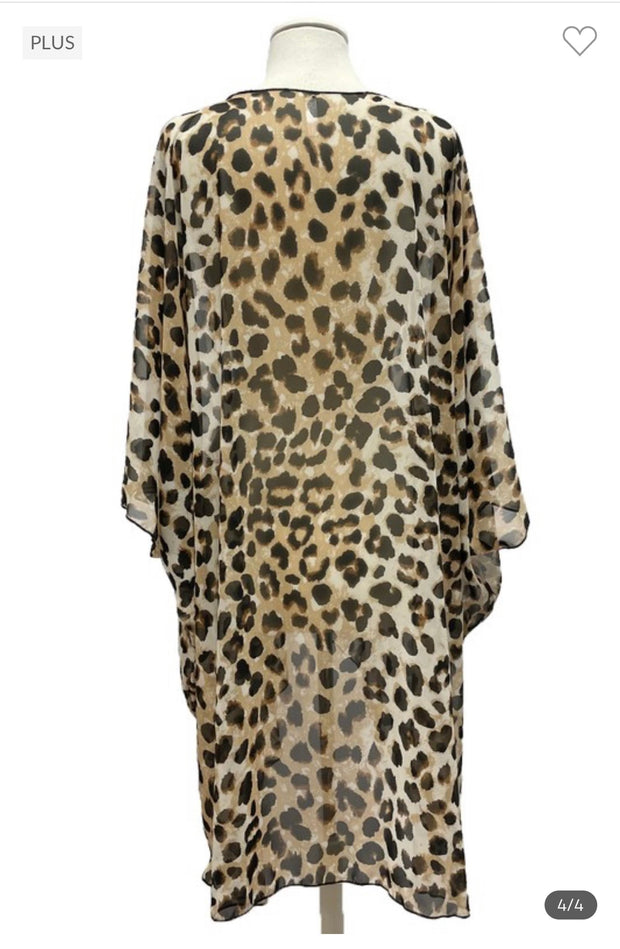63 OT-A {In The Know} Leopard Print Kimono EXTENDED PLUS SIZE 3X 4X 5X