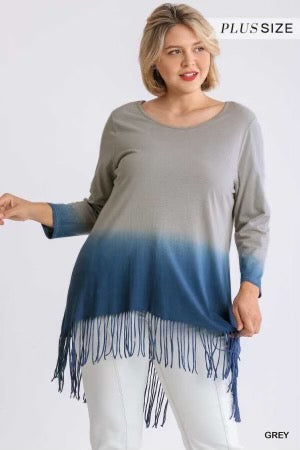 31 OR 57 PQ-Y {Fringe Says It All} UMGEE Blue/Gray Ombre Tunic PLUS SIZE XL 1X 2X