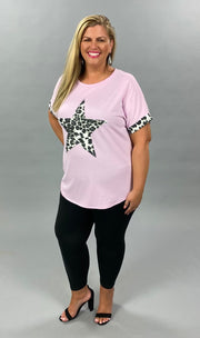 63 CP-H {You're A Star}  SALE! Pink Top with Leopard Star PLUS SIZE XL 2X 3X