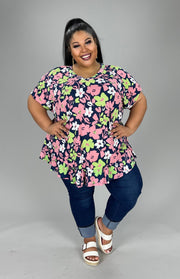 30 PSS-C {Sweet Blossom} ***SALE***Navy Floral Dolman Style Tunic EXTENDED PLUS 4X 5X 6X