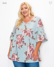 34 PSS-A {Perfectly Precious} Mint Floral Babydoll Top EXTENDED PLUS SIZE 3X 4X 5X