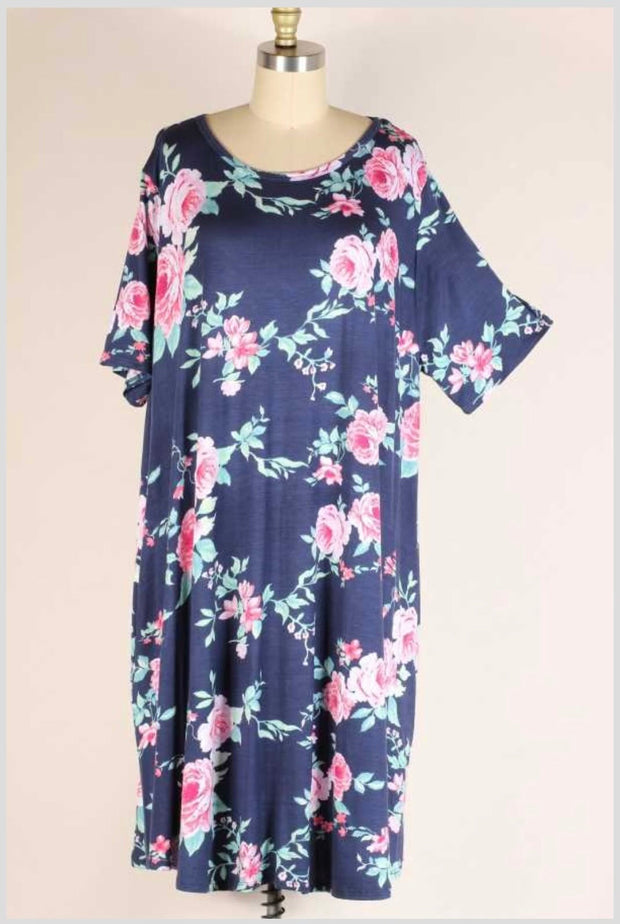 52 PSS-I {Legendary Love} ***SALE***Navy Pink Floral Dress EXTENDED PLUS SIZE 3X 4X 5X