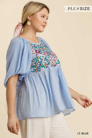 73 SD-A {Not An Issue} “UMGEE” Sale! Periwinkle Tunic W/Embroidery Plus Size XL 1X 2X