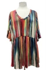 26 PQ-N {Spare Time} Red/Multi Stripe Print Babydoll Top EXTENDED PLUS SIZE 3X 4X 5X