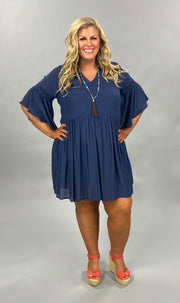 64 SQ-D {Let The Trumpet Play} "UMGEE" Midnight NAVY BLUE Dress with Trumpet Sleeves PLUS SIZE XL 1XL 2XL SALE!