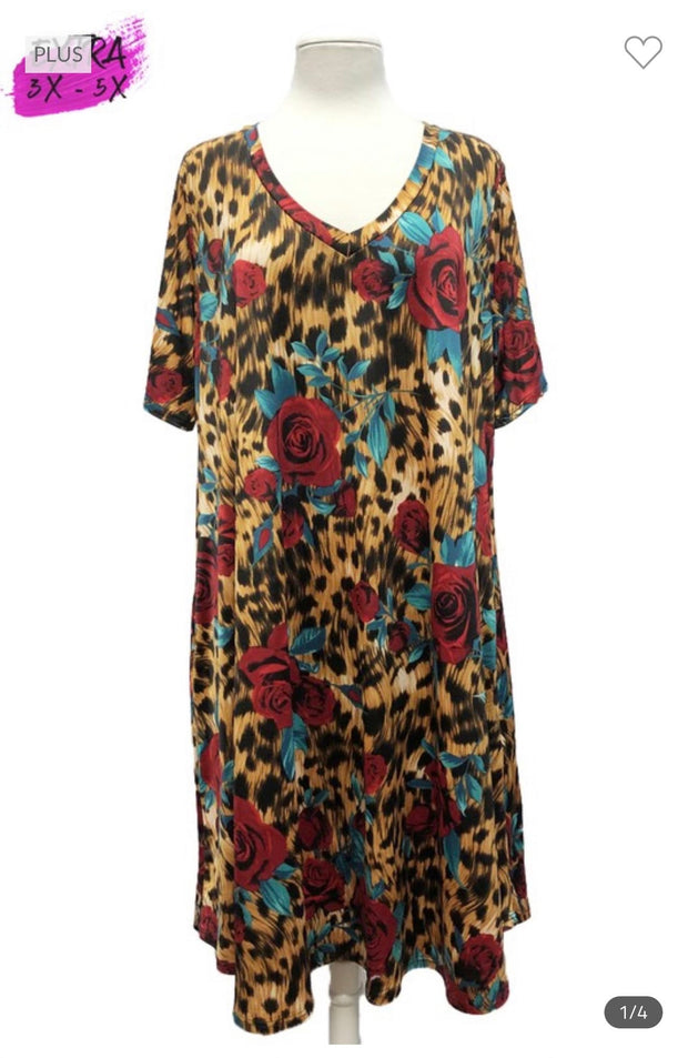 33 PSS-G {Classic Favorites} Animal Rose Printed Dress EXTENDED PLUS SIZE 3X 4X 5X