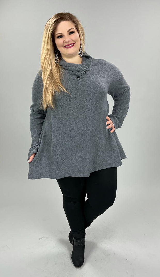 63 OR 36 SD-A {Got My Attention} Gray Neck Detail Top PLUS SIZE 1X 2X 3X