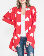 26 OT-A {With All My Heart} ***FLASH SALE*** Red/White Hearts Cardigan PLUS SIZE 1X 2X 3X